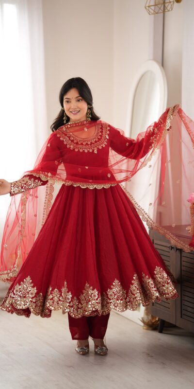 Glowing Maroon Doremon Crush Sequence Work Gown