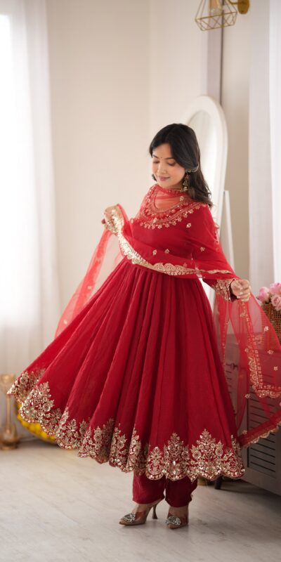 Glowing Maroon Doremon Crush Sequence Work Gown