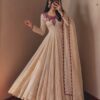 Glowing Maroon Doremon Crush Thread Work Gown