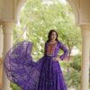 Glowing Purple Faux Georgette Bandhani Print Work Gown