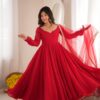 Glowing Red Doremon Crush Mirror Work Gown