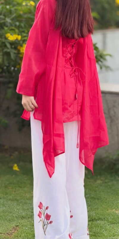 Glowing Red Mal Chanderi Cotton Embroider Work Salwar Suit
