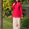 Glowing Red Mal Chanderi Cotton Embroider Work Salwar Suit