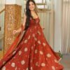 Glowing Rust Doremon Crush Thread Work Gown