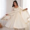 Glowing White Roman Silk Embroidery Work Anarkali Suit