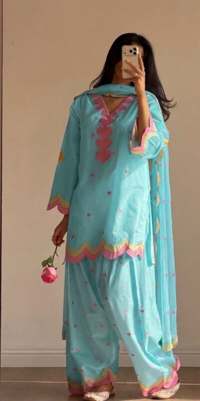 Graceful Blue Mul Chanderi Silk Embroidery Work Salwar Suit