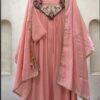 Graceful Peach Mul Chanderi Embroidery Work Salwar Suit
