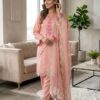 Graceful Peach Mul Chanderi Silk Embroidery Work Salwar Suit