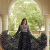 Great Black Faux Georgette Bandhani Kutchi Work Gown