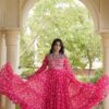Great Pink Faux Georgette Bandhani Kutchi Work Gown