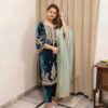 Lovely Blue Viscose Velvet Embroider Work Salwar Suit