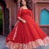 Magical Red Faux Georgette Sequence Work Gown