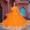 Magical Yellow Faux Georgette Sequence Work Gown