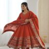 Nice Orange Roman Silk Embroidery Work Gown