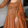Orange Crunchy Silk Lace Embroidery Work Gown