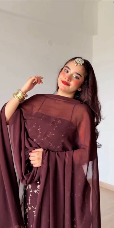 Perfect Brown Faux Georgette Sequences Work Salwar Suit