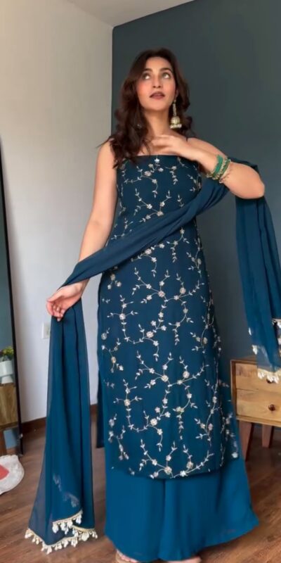 Perfect Teal Faux Georgette Sequence Work Salwar Suit