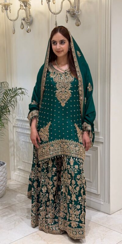 Perfect Teal Faux Georgette Sequences Work Salwar Suit
