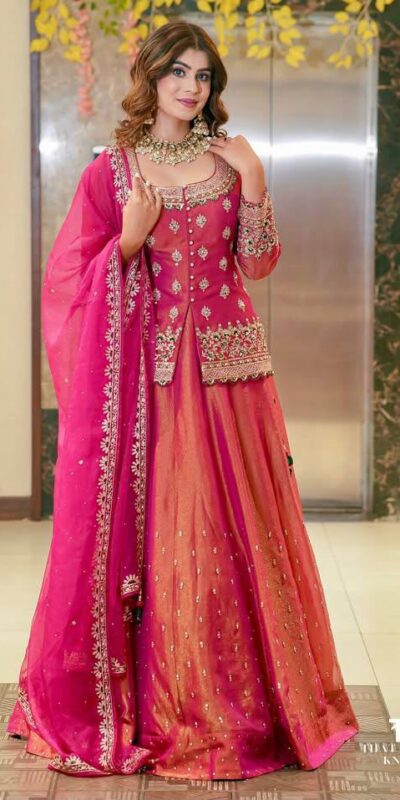 Pink Simmer Silk Embroidery Sequins Work Lehenga Choli