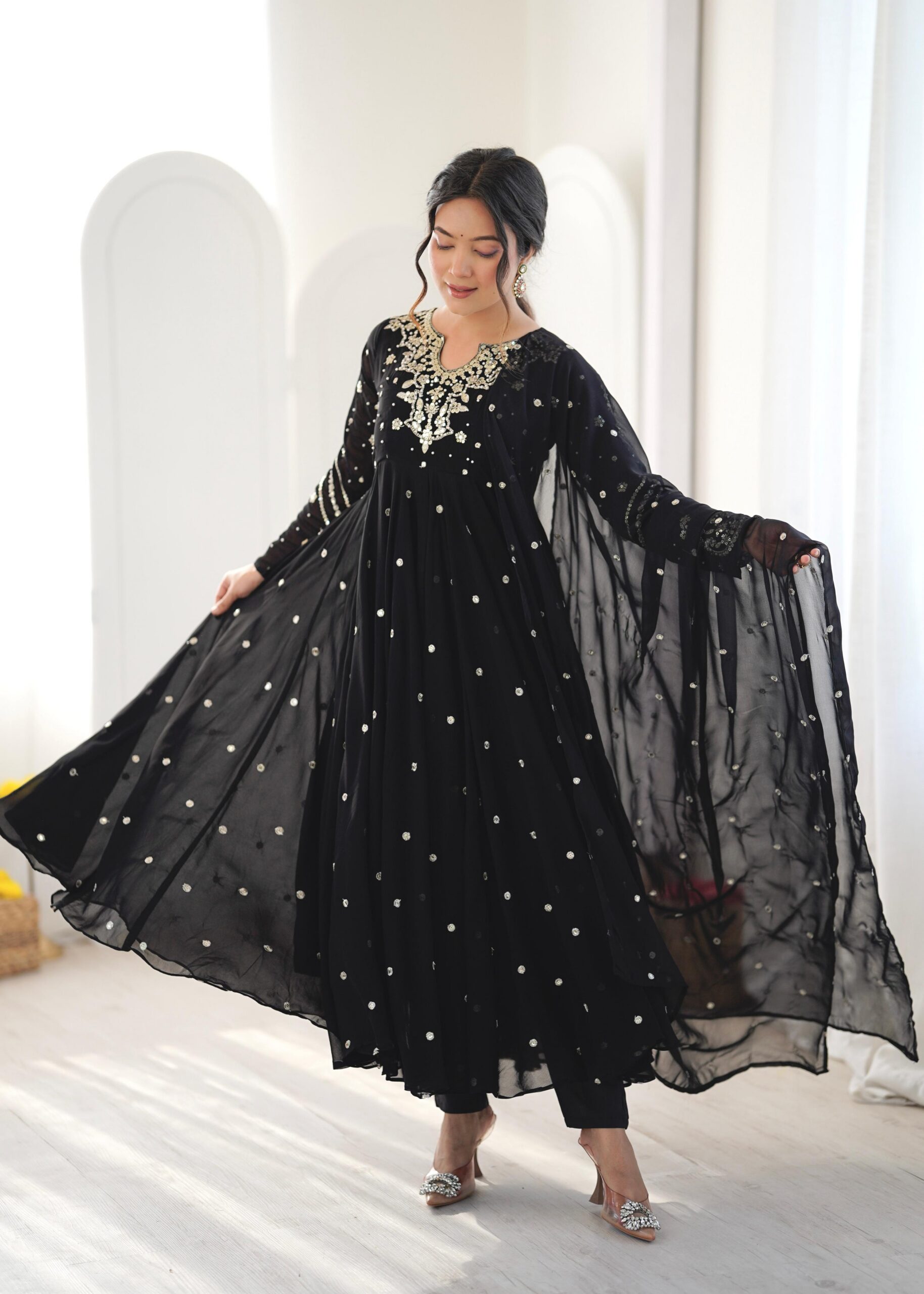 Pretty Black Faux Georgette Embroider Work Salwar Suit