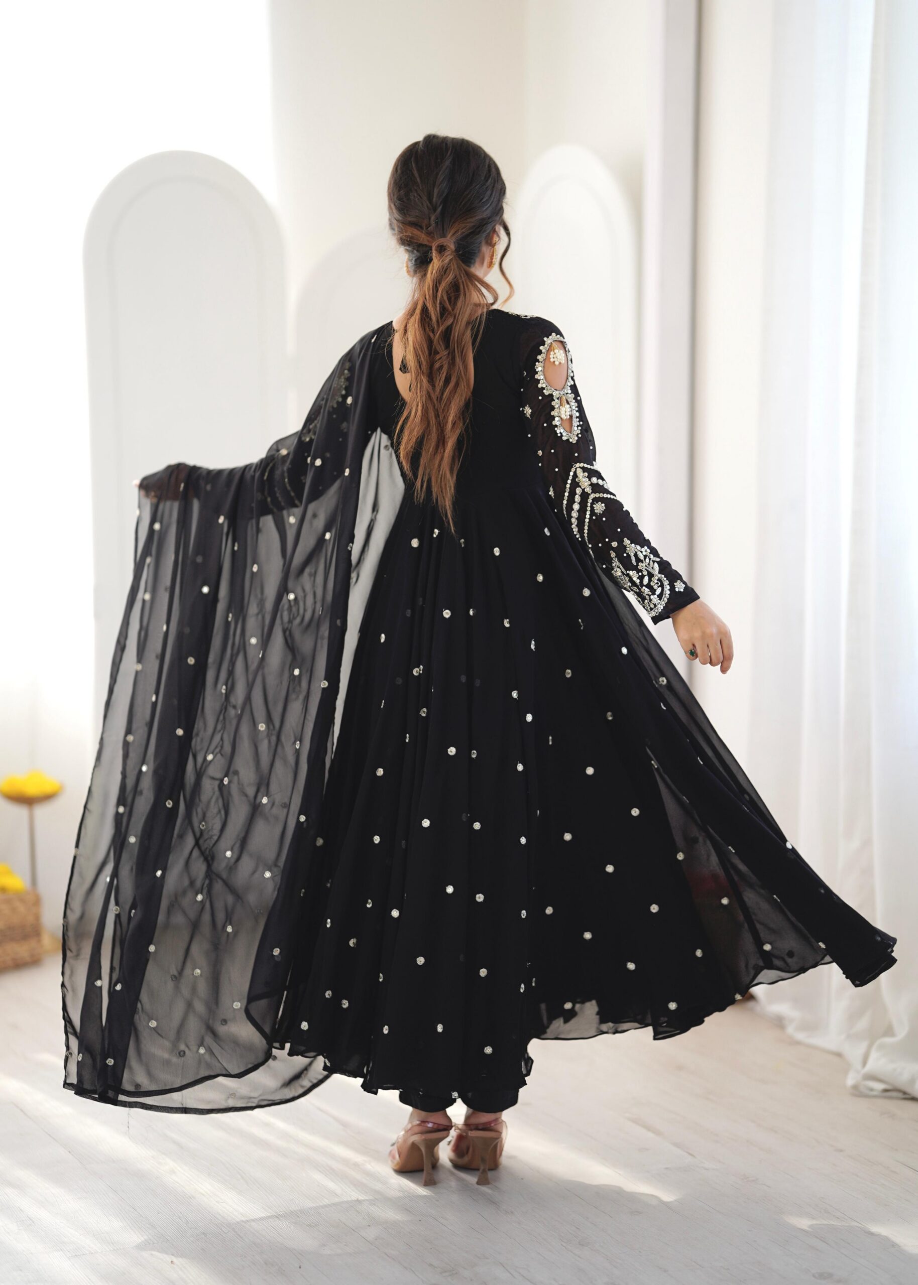 Pretty Black Faux Georgette Embroider Work Salwar Suit