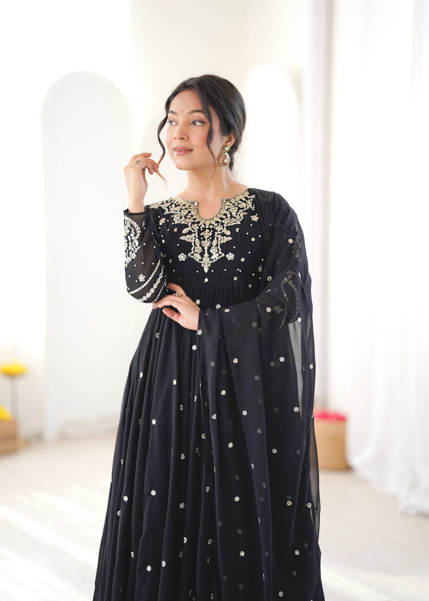 Pretty Black Faux Georgette Embroider Work Salwar Suit