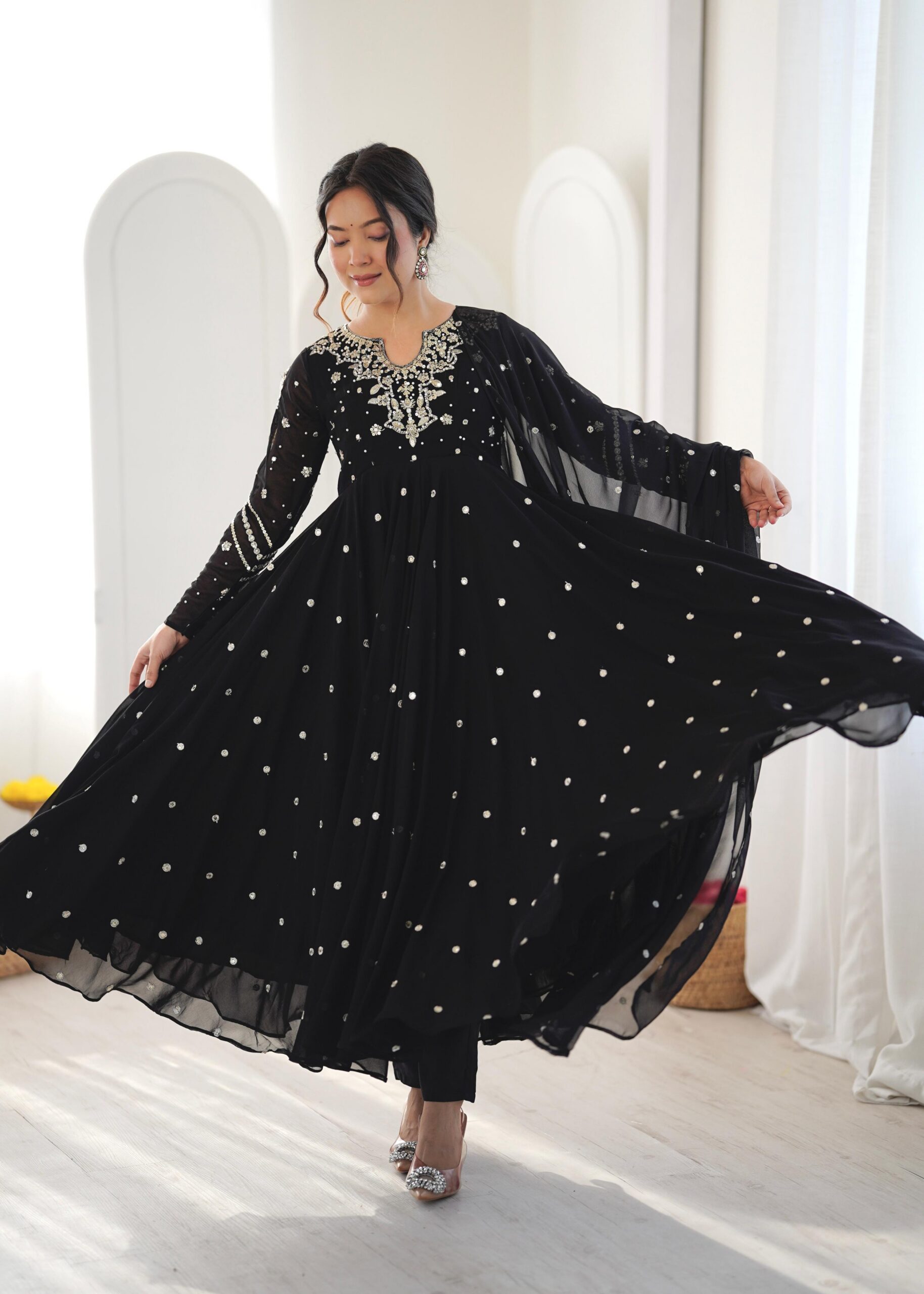 Pretty Black Faux Georgette Embroider Work Salwar Suit