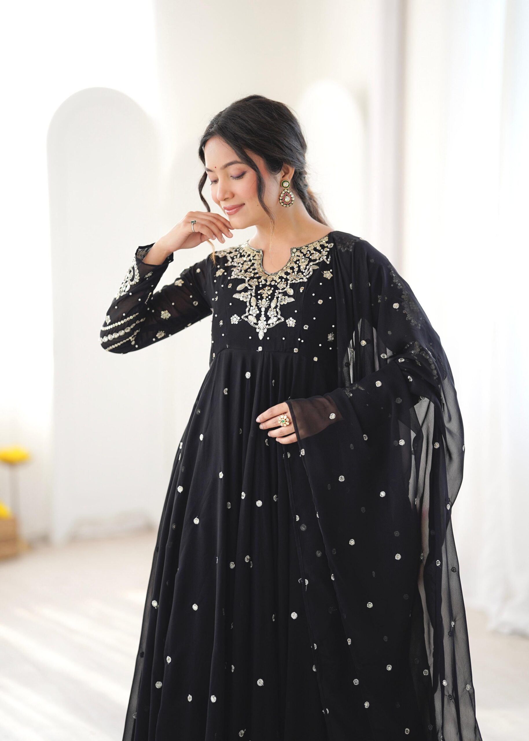 Pretty Black Faux Georgette Embroider Work Salwar Suit