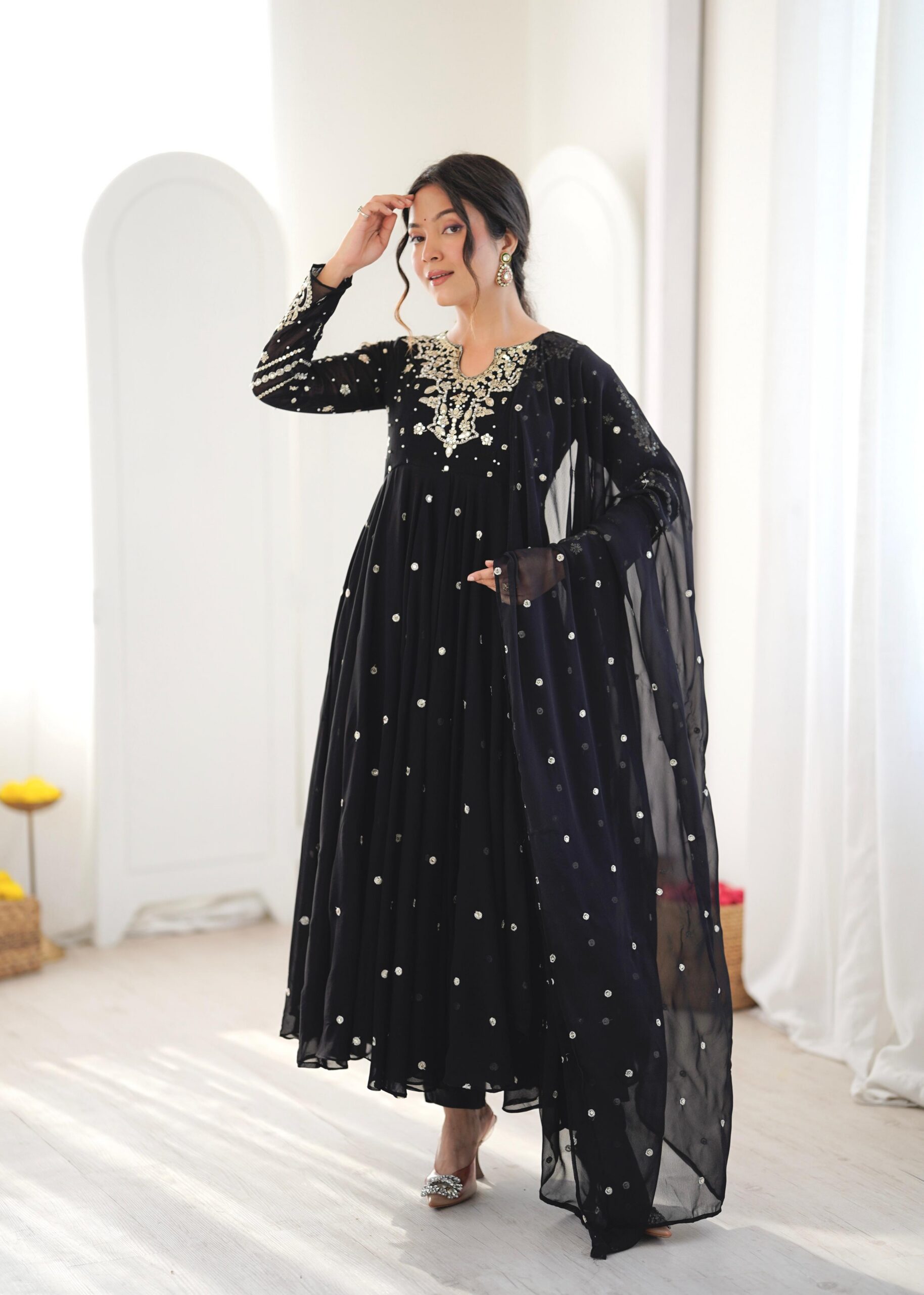 Pretty Black Faux Georgette Embroider Work Salwar Suit