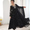 Pretty Black Faux Georgette Embroider Work Salwar Suit