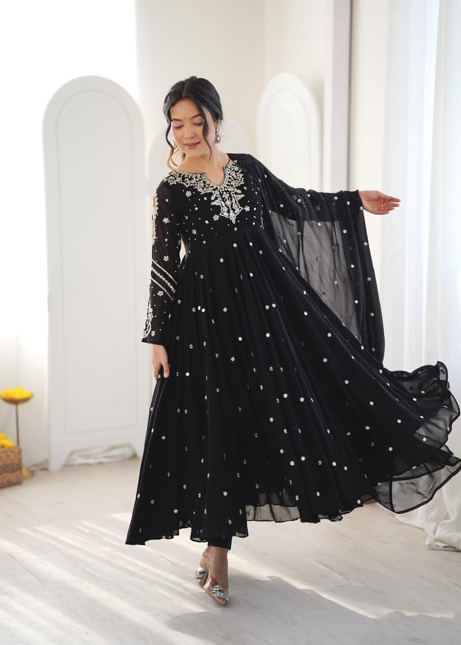 Pretty Black Faux Georgette Embroider Work Salwar Suit