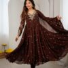 Pretty Brown Faux Georgette Embroider Work Salwar Suit