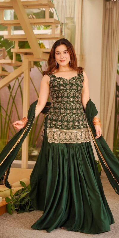 Pretty Green Faux Georgette Sequences Work Salwar Suit