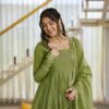 Pretty Green Salsa Silk Embroidery Work Gown