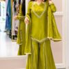 Pretty Mehendi Roman Glass Mirror Work Salwar Suit
