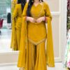 Pretty Mustered Roman Glass Mirror Work Salwar Suit