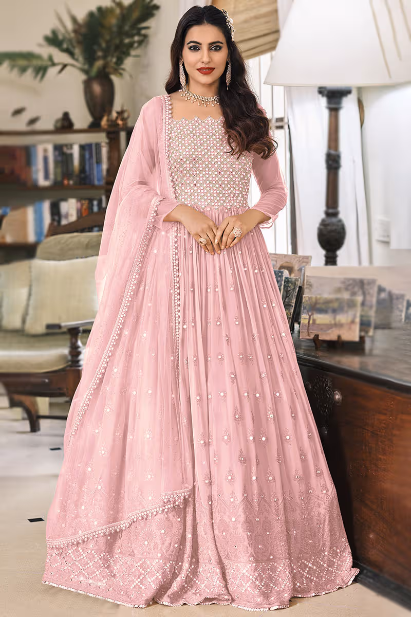 Pretty Pink Faux Georgette Sequence Work Salwar Suit