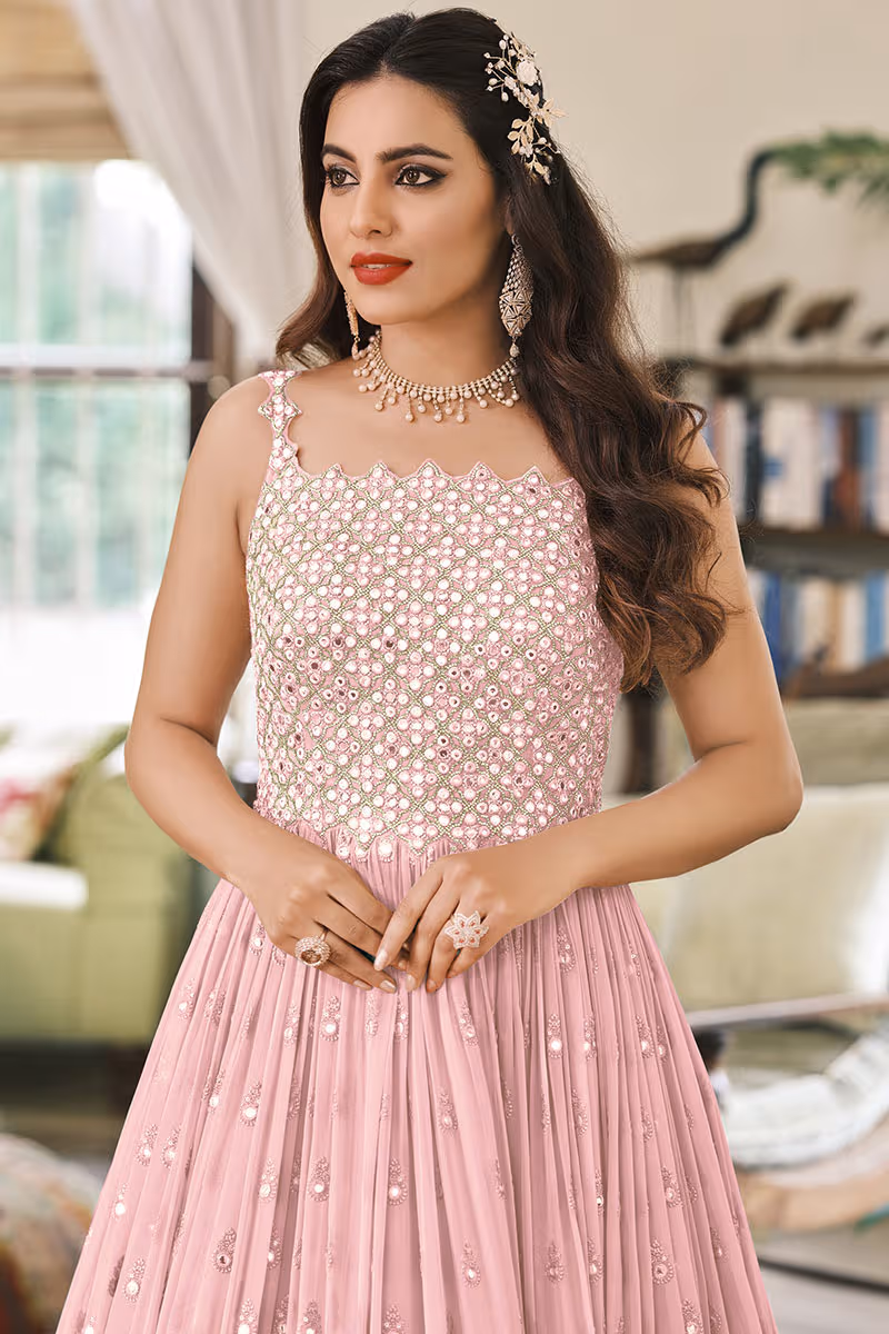 Pretty Pink Faux Georgette Sequence Work Salwar Suit