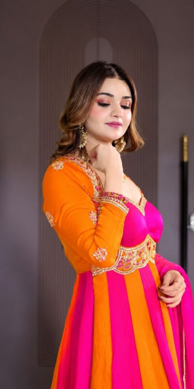 Pretty Pink Fendy Silk Embroider Work Gown