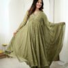 Pretty Sage Green Faux Georgette Embroider Work Salwar Suit