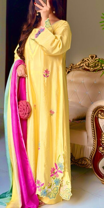 Pretty Yellow Ho Silk Sequins Work Salwar Suit