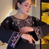 Shiny Black Rayon Satin Embroidery Work Salwar Suit