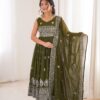 Shiny Mehendi Faux Georgette Sequence Work Anarkali Suit