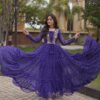 Shiny Purple Faux Georgette Laheriya Print Work Gown
