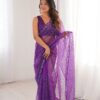 Shiny Purple Soft Net Sequins Work Saree
