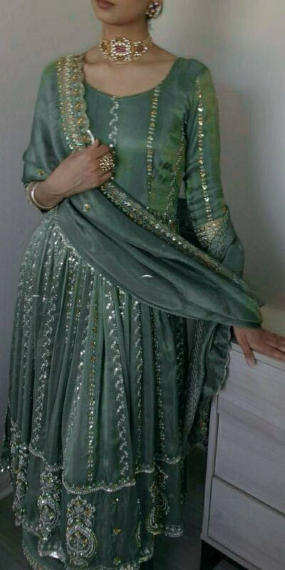 Shiny Teal Natural Crepe Sequence Work Salwar Suit
