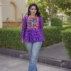 Solid Purple Faux Georgette Gamthi Bandhni Work Kurti