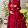 Stylist Maroon Kora Cotton Embroidery Work Lehenga Choli