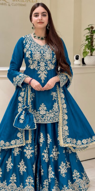 Super Blue Natural Silk Sequins Work Salwar Suit
