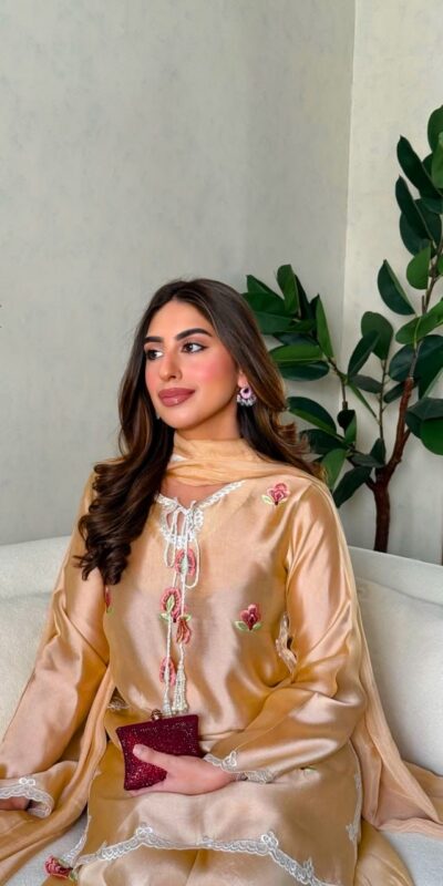 Super Cream Japan Satin With Embroidery Work Salwar Suit